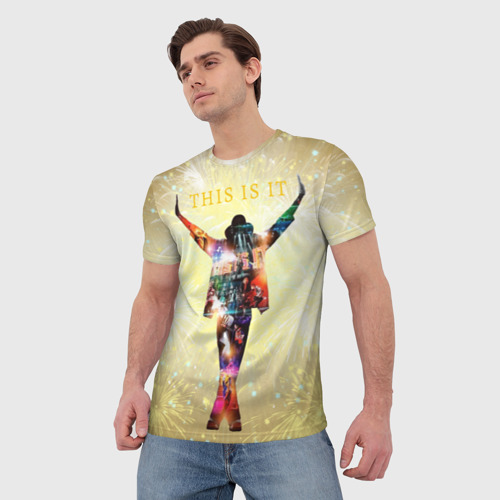 Мужская футболка 3D Michael Jackson THIS IS IT - с салютами на золотом фоне, цвет 3D печать - фото 3