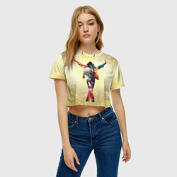 Женская футболка Crop-top 3D Michael Jackson THIS IS IT - с салютами на золотом фоне - фото 2