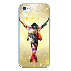 Чехол для iPhone 5/5S матовый Michael Jackson THIS IS IT - с салютами на золотом фоне