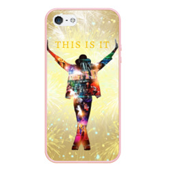 Чехол для iPhone 5/5S матовый Michael Jackson THIS IS IT - с салютами на золотом фоне