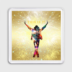 Магнит 55*55 Michael Jackson THIS IS IT - с салютами на золотом фоне