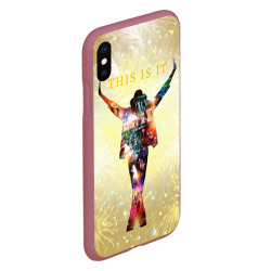 Чехол для iPhone XS Max матовый Michael Jackson THIS IS IT - с салютами на золотом фоне - фото 2