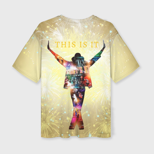 Женская футболка oversize 3D Michael Jackson THIS IS IT - с салютами на золотом фоне, цвет 3D печать - фото 2