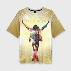 Женская футболка oversize 3D Michael Jackson THIS IS IT - с салютами на золотом фоне