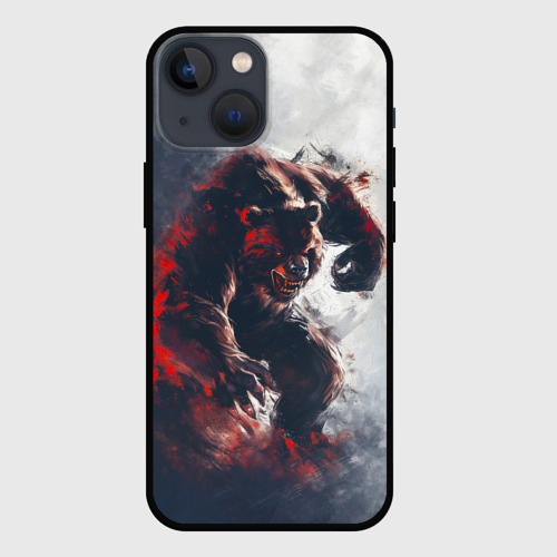 Чехол для iPhone 13 mini с принтом Angry bear, вид спереди #2