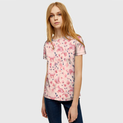 Женская футболка 3D Розовый паттерн с цветами и котиками - фото 2