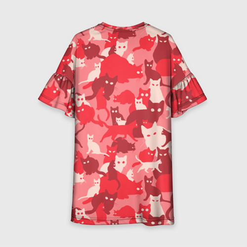 Детское платье 3D с принтом Розовый кошачий комуфляж, вид сзади #1