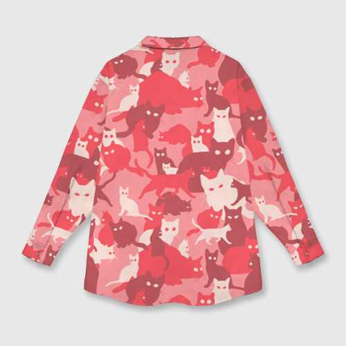 Мужская рубашка oversize 3D Розовый кошачий комуфляж, цвет белый - фото 2