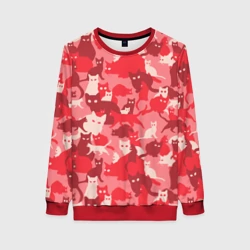 Женский свитшот 3D Розовый кошачий комуфляж