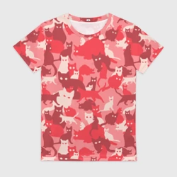 Женская футболка 3D Розовый кошачий комуфляж