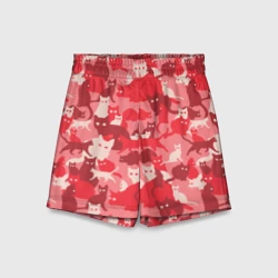 Детские спортивные шорты 3D Розовый кошачий комуфляж