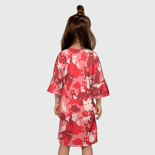 Детское платье 3D с принтом Розовый кошачий комуфляж, вид сзади #2