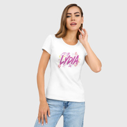 Женская футболка хлопок Slim Лидия, яркая надпись - фото 2