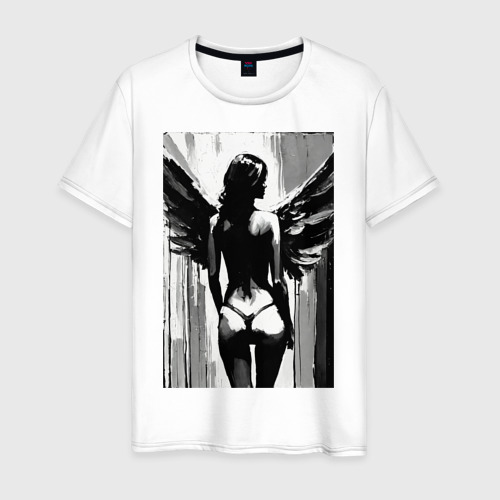 Мужская футболка из хлопка с принтом Красивый дерзкий ангел, вид спереди №1