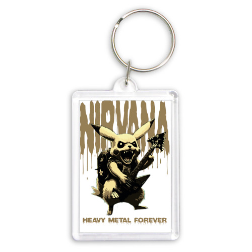 Брелок прямоугольный 35*50 Nirvana на фоне тяжёлого рока от Пикачу