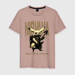 Nirvana на фоне тяжёлого рока от Пикачу – Мужская футболка хлопок с принтом купить со скидкой в -20%