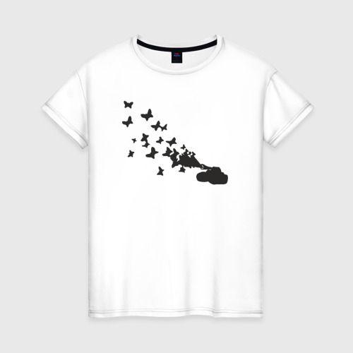 Женская футболка из хлопка с принтом Танк и бабочки, вид спереди №1