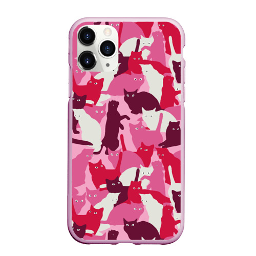 Чехол для iPhone 11 Pro матовый с принтом Розовый кошачий камуфляж, вид спереди #2