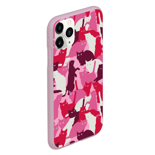 Чехол для iPhone 11 Pro матовый с принтом Розовый кошачий камуфляж, вид сбоку #3