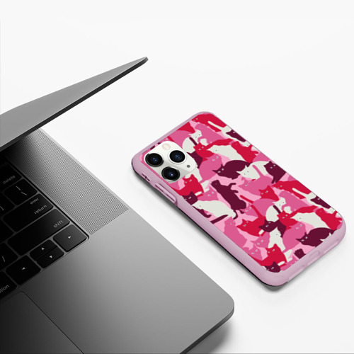 Чехол для iPhone 11 Pro матовый с принтом Розовый кошачий камуфляж, фото #5
