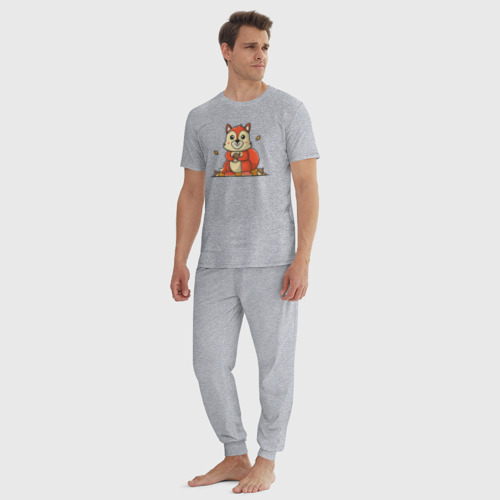 Мужская пижама хлопок с принтом Белочка с жёлудем, вид сбоку #3