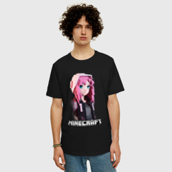 Мужская футболка хлопок Oversize Minecraft девушка розовые волосы - фото 2