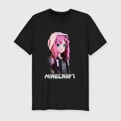 Мужская футболка хлопок Slim Minecraft девушка розовые волосы