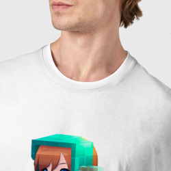 Футболка с принтом Minecraft девушка в наушниках для мужчины, вид на модели спереди №4. Цвет основы: белый