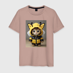 Котик в костюме пчелы – Мужская футболка хлопок с принтом купить со скидкой в -20%