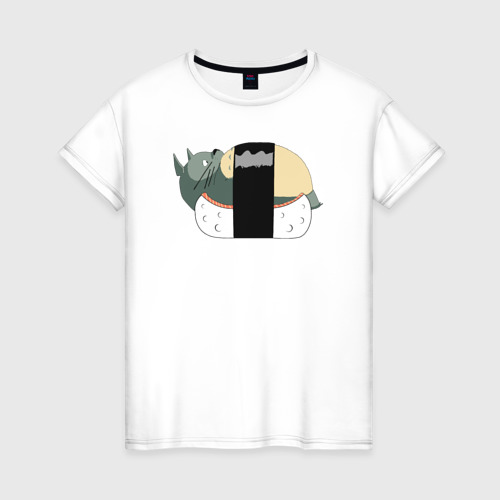 Женская футболка из хлопка с принтом Тоторо суши, вид спереди №1