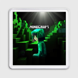 Minecraft девушка и зеленые ступени блоки тропинки – Магнит 55*55 с принтом купить
