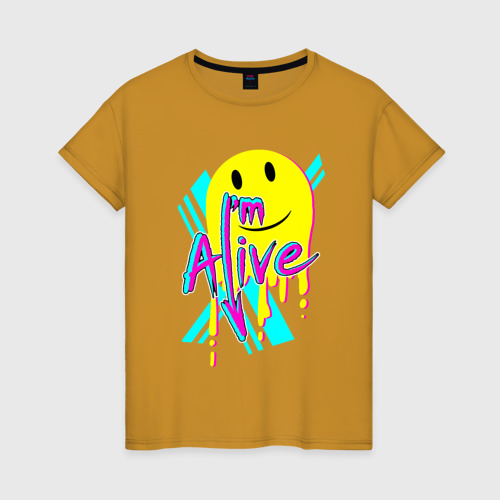 Женская футболка хлопок с принтом Граффити: я живой, вид спереди #2