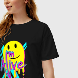 Женская футболка хлопок Oversize Граффити: я живой - фото 2