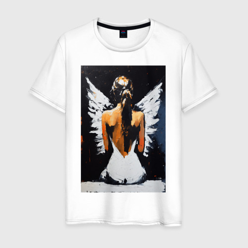 Мужская футболка из хлопка с принтом Девушка ангел, вид спереди №1