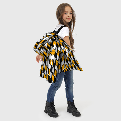 Зимняя куртка для девочек 3D с принтом Киберпанк узор чёрно-жёлтый на белом фоне, фото #4