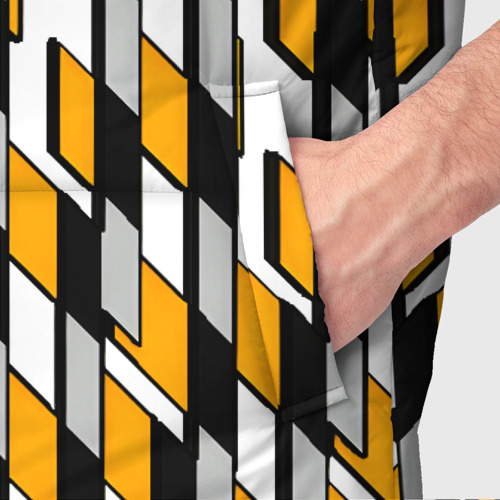 Мужской жилет утепленный 3D с принтом Киберпанк узор чёрно-жёлтый на белом фоне, фото #4