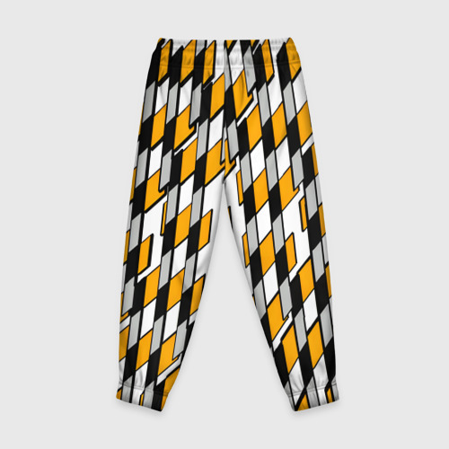 Детские брюки 3D с принтом Киберпанк узор чёрно-жёлтый на белом фоне, вид сзади #1