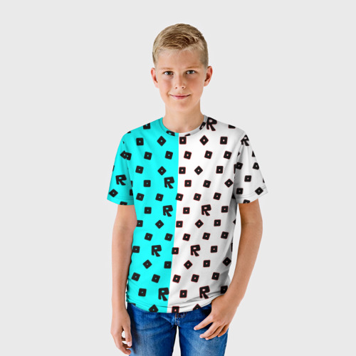 Детская футболка 3D с принтом Roblox pattern logo mobile, фото на моделе #1