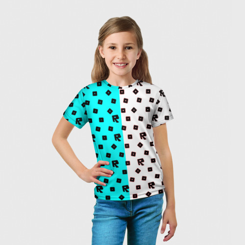 Детская футболка 3D с принтом Roblox pattern logo mobile, вид сбоку #3