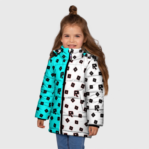 Зимняя куртка для девочек 3D с принтом Roblox pattern logo mobile, фото на моделе #1