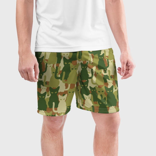 Мужские шорты спортивные с принтом Котята - камуфляж, фото на моделе #1