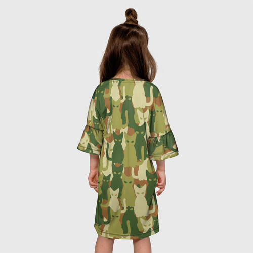 Детское платье 3D с принтом Котята - камуфляж, вид сзади #2