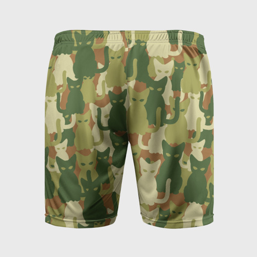 Мужские шорты спортивные с принтом Котята - камуфляж, вид сзади #1