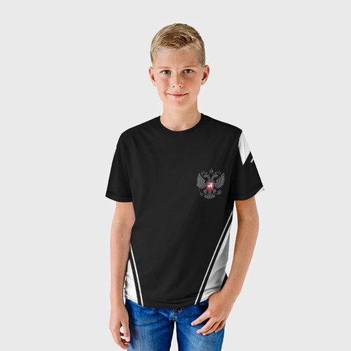 Детская футболка 3D Спортивная геометрия герб рф, цвет 3D печать - фото 3
