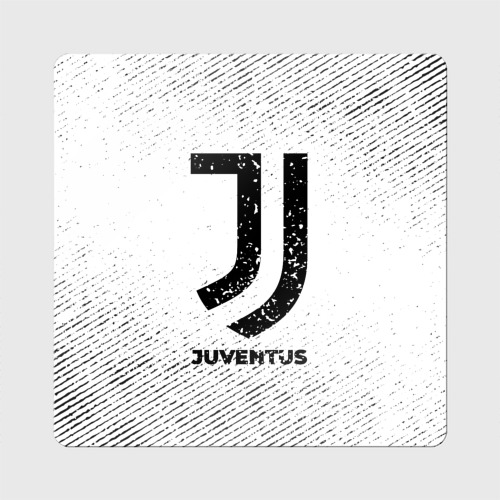 Магнит виниловый Квадрат Juventus с потертостями на светлом фоне