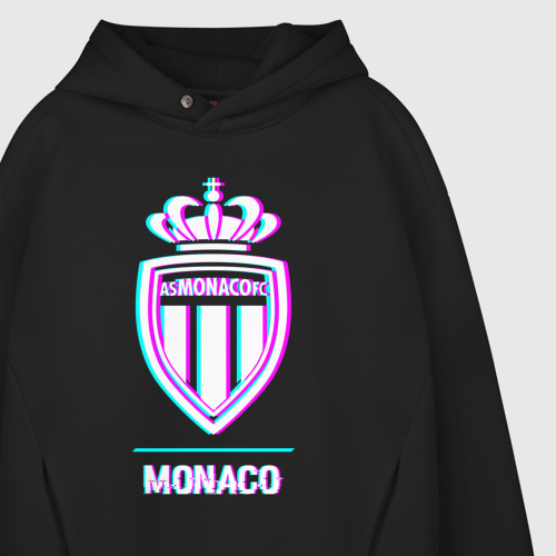 Мужское худи Oversize хлопок Monaco FC в стиле glitch, цвет черный - фото 4