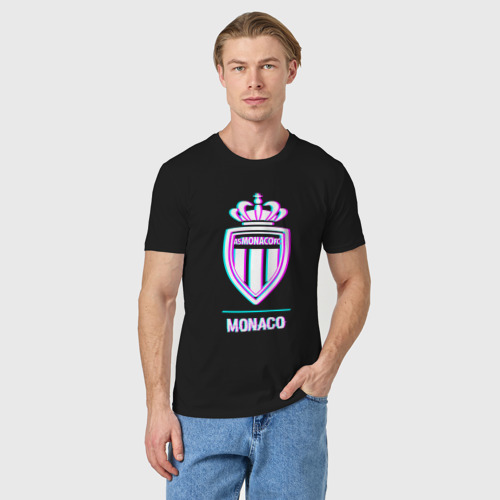 Мужская футболка хлопок Monaco FC в стиле glitch, цвет черный - фото 3