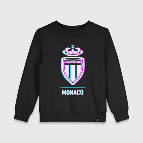 Детский свитшот хлопок Monaco FC в стиле glitch, цвет черный