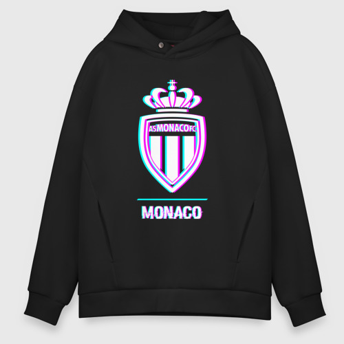 Мужское худи Oversize хлопок Monaco FC в стиле glitch, цвет черный