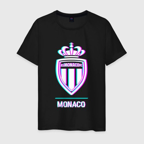 Мужская футболка хлопок Monaco FC в стиле glitch, цвет черный